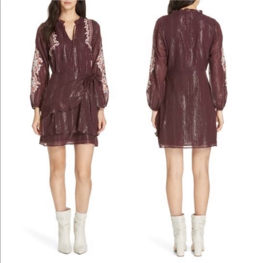 Dolan Amber Burgundy Metallic Wrap Skirt Dress
